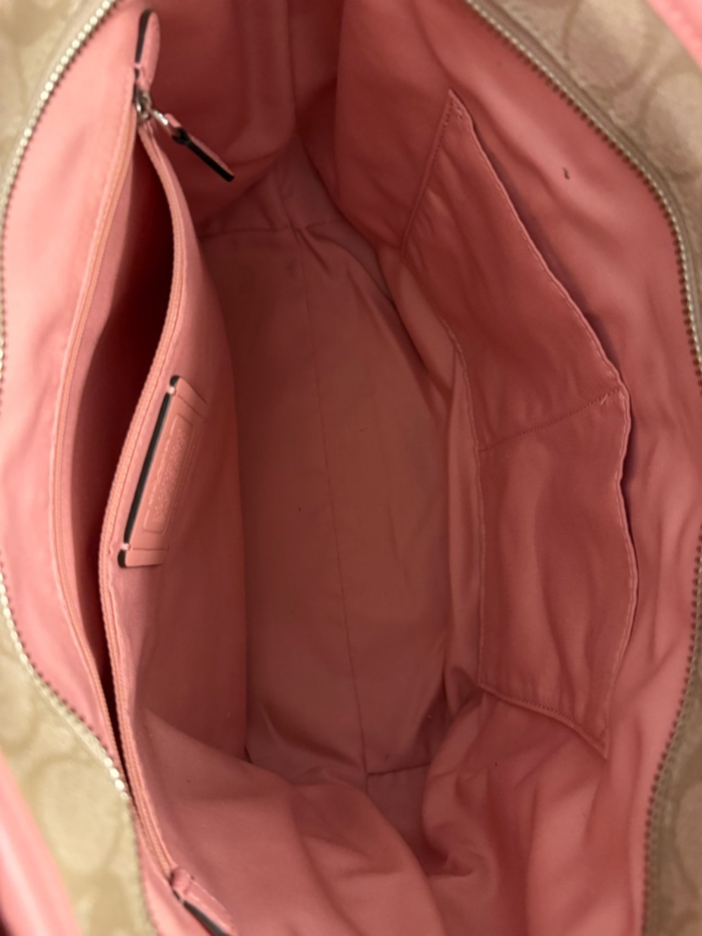 Coach Beige Signature Canvas Tote with Pink Trim - Picture 4 of 4